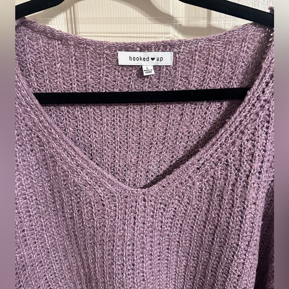 Hooked Up Juniors' Drop-Shoulder V-Neck Knit Sweater, Purple, Size Large - Picture 3 of 7